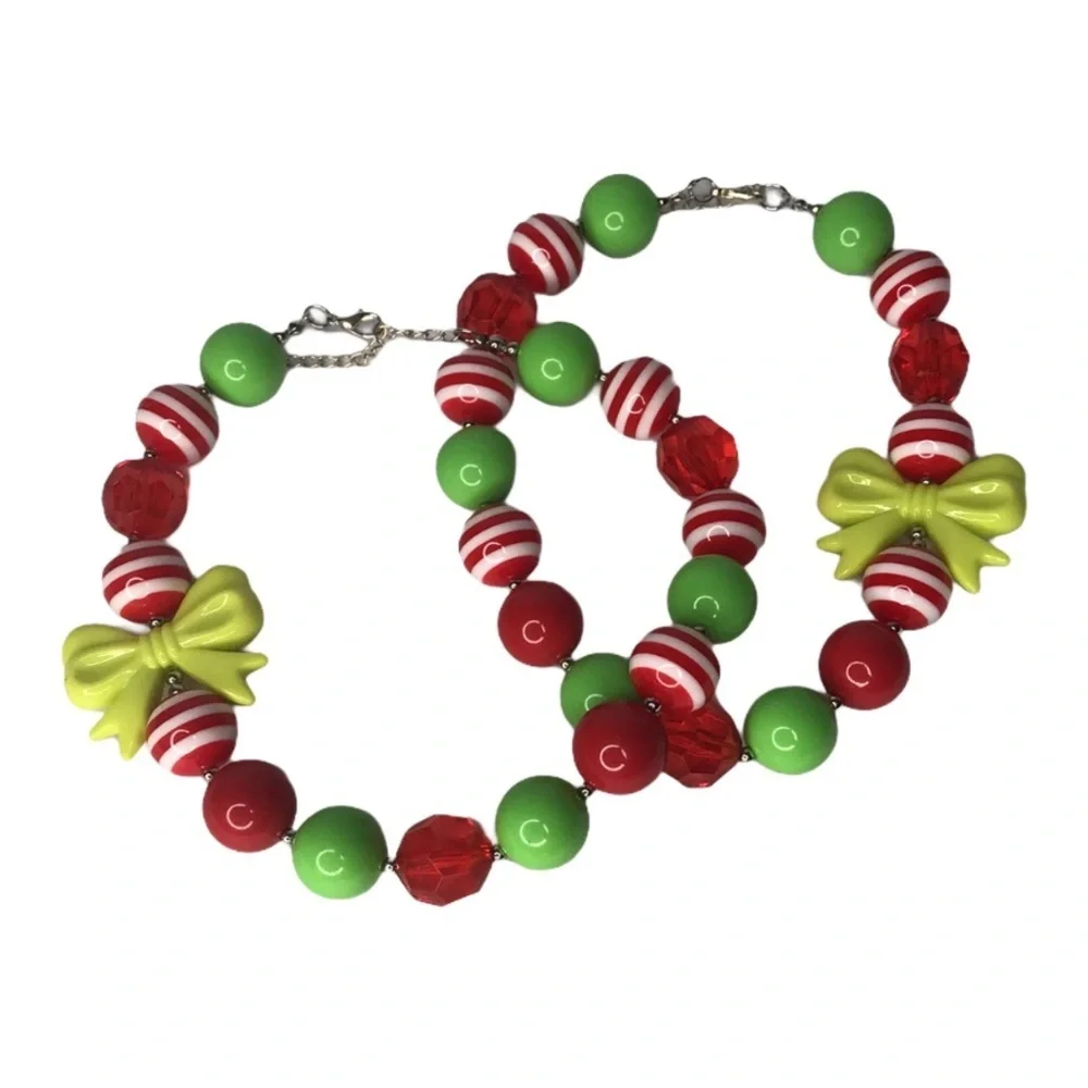 Christmas Chunky Bubblegum Beaded Necklace 15-17”‎